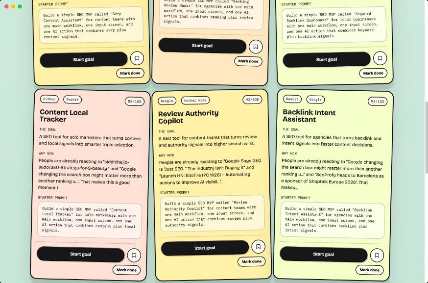 Goalie goal cards with scores, starter prompts, and start buttons