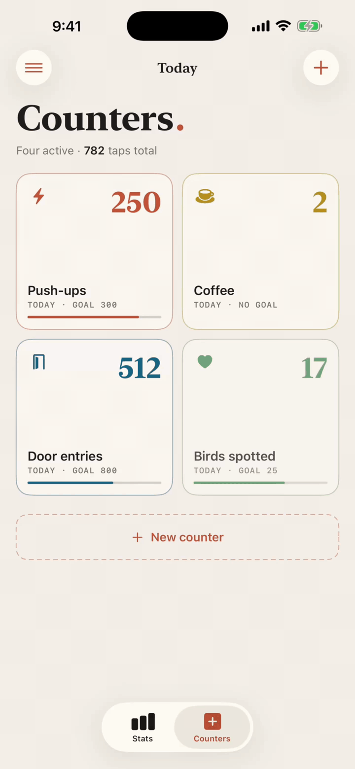 Tap Tally counters screen in motion